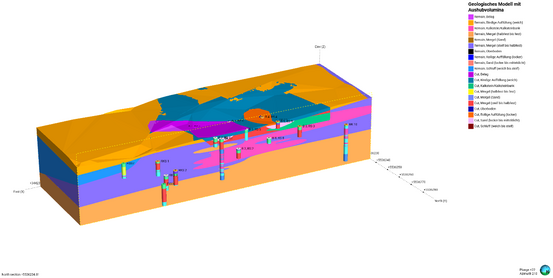 Geologisches Modell mit Aushubvolumina